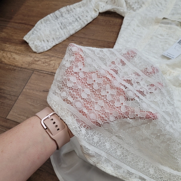 BCBGeneration sheer Lace Long Sleeve cutouts cream mini dress lined flare 0 - Picture 10 of 16